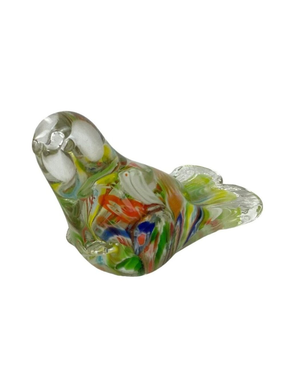 Art Glass Sea Lion Figurine Green Orange Paperweight Shelf Decor Ocean Nautical